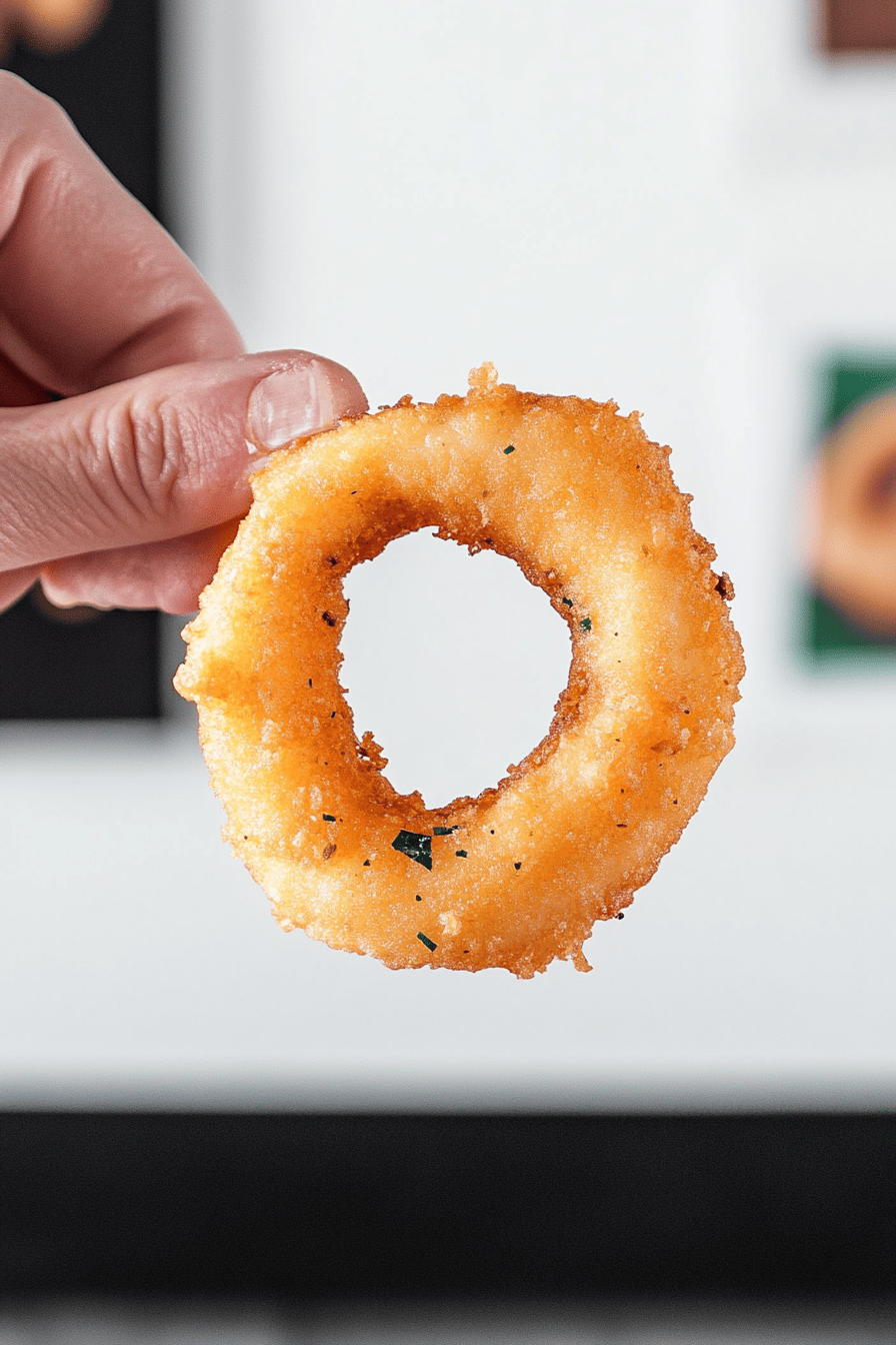 onion rings ingredients organized and measured on kitchen counter
