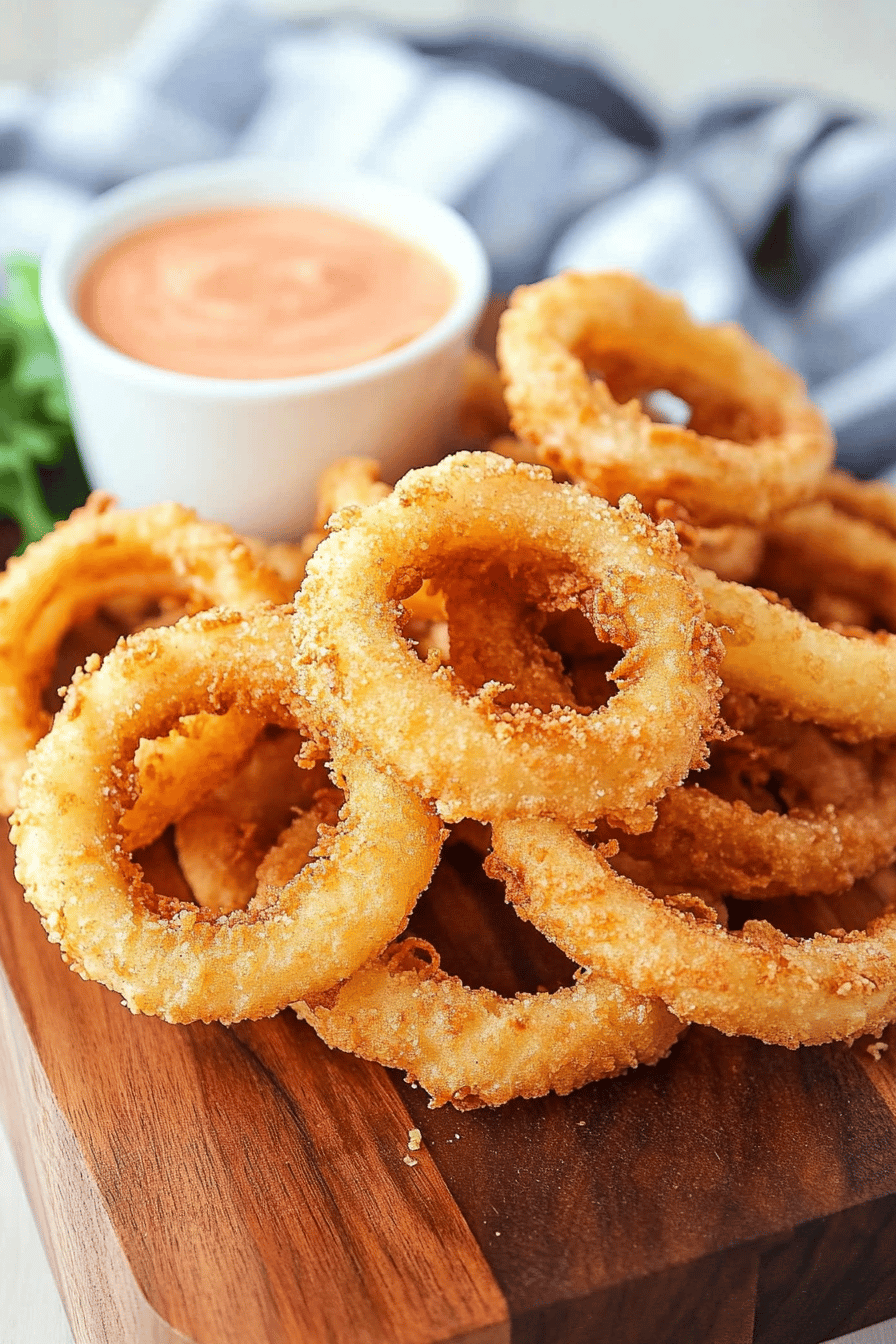 onion rings recipe ingredients organized and measured on kitchen counter