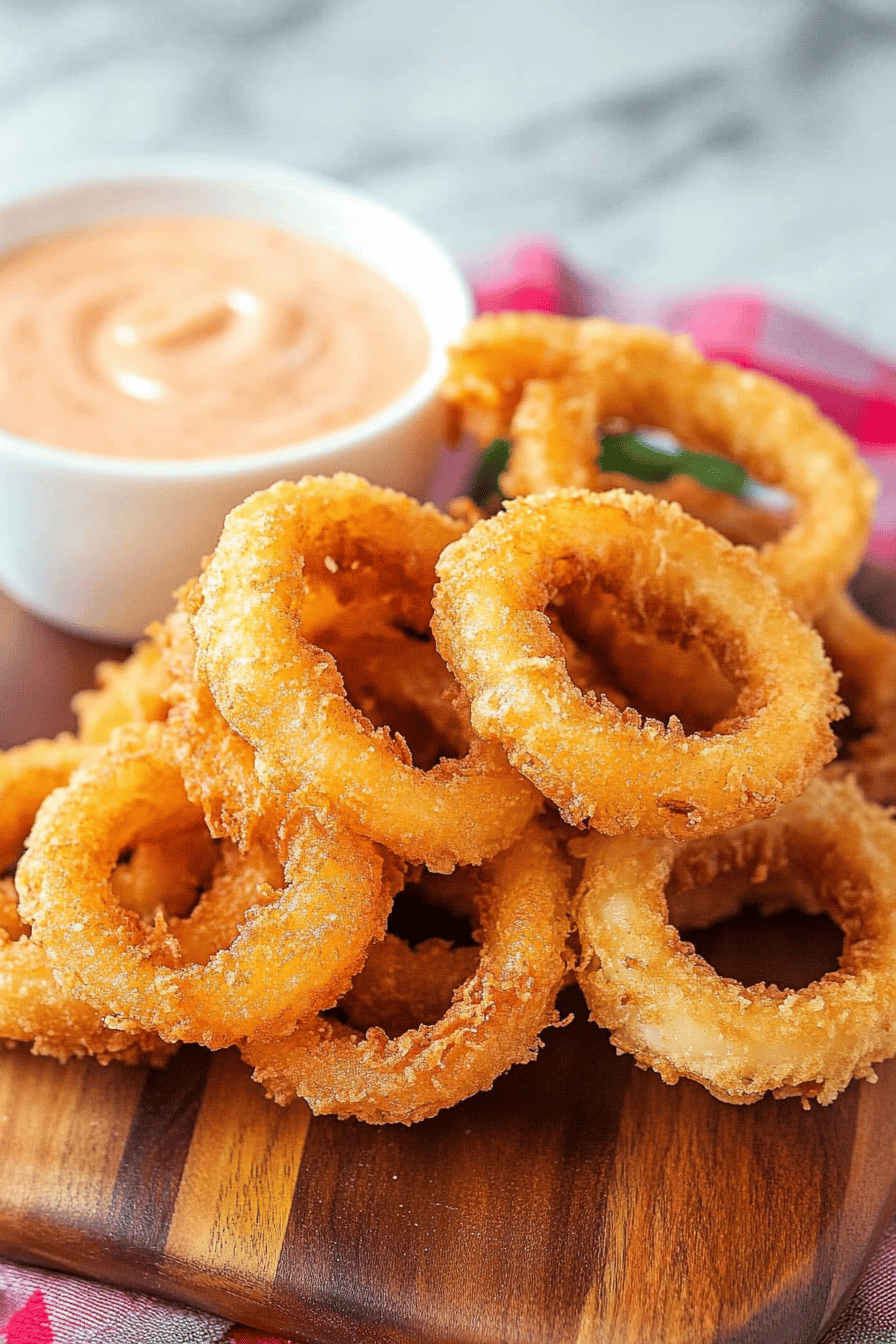 onion rings recipe slice on plate showing perfect texture and swirl pattern