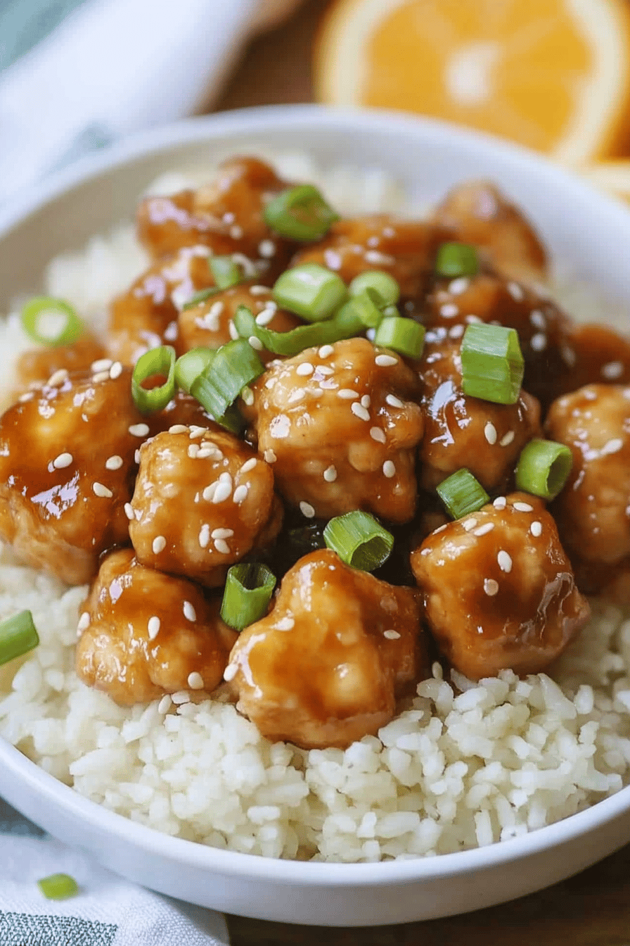orange chicken ingredients organized and measured on kitchen counter