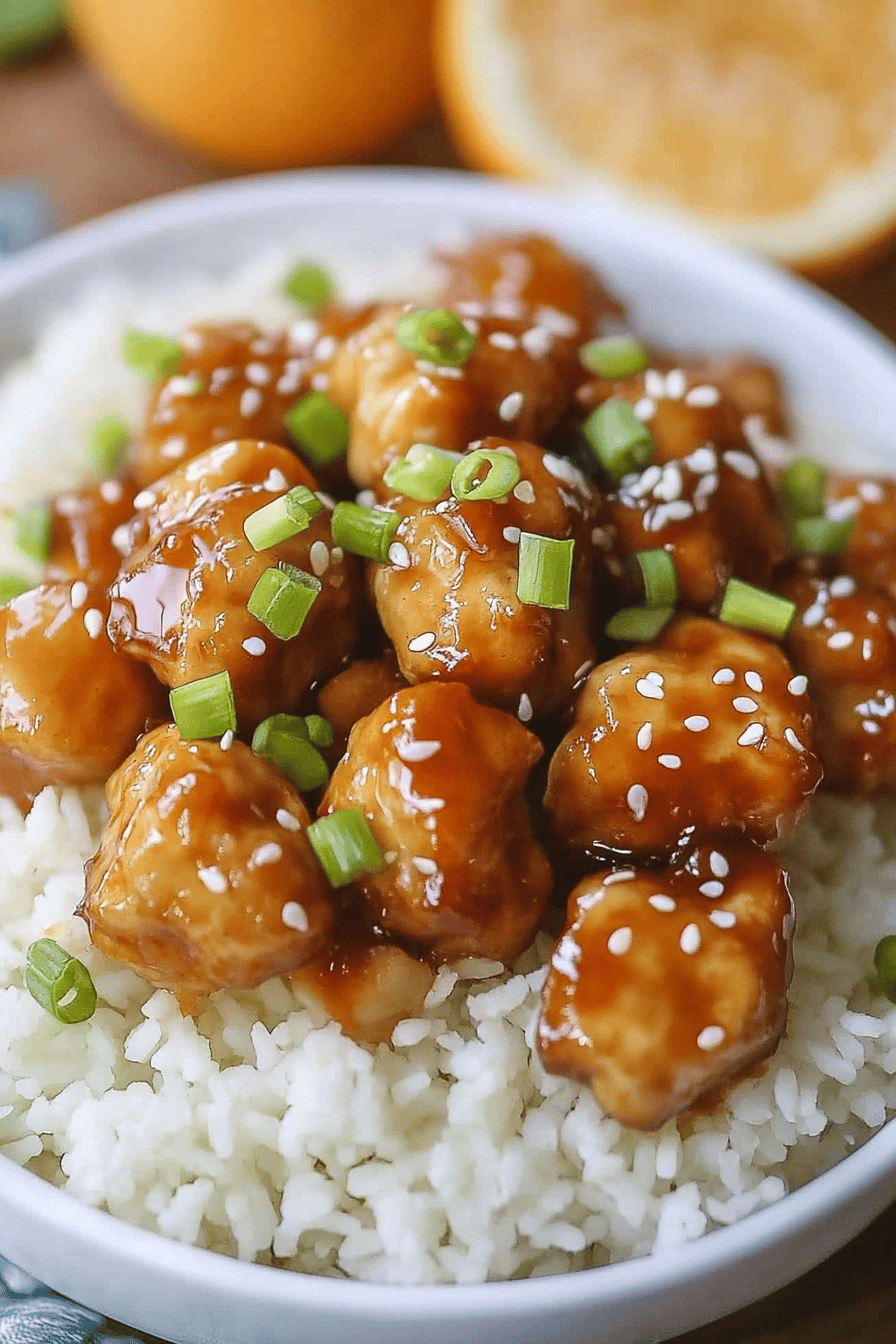 orange chicken slice on plate showing perfect texture and swirl pattern