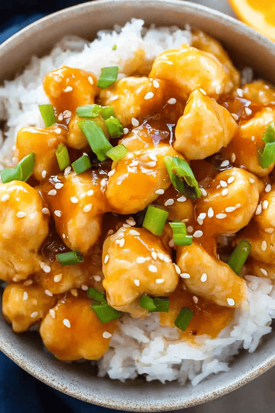 orange chicken ingredients organized and measured on kitchen counter