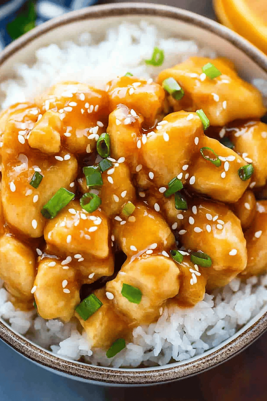 orange chicken slice on plate showing perfect texture and swirl pattern