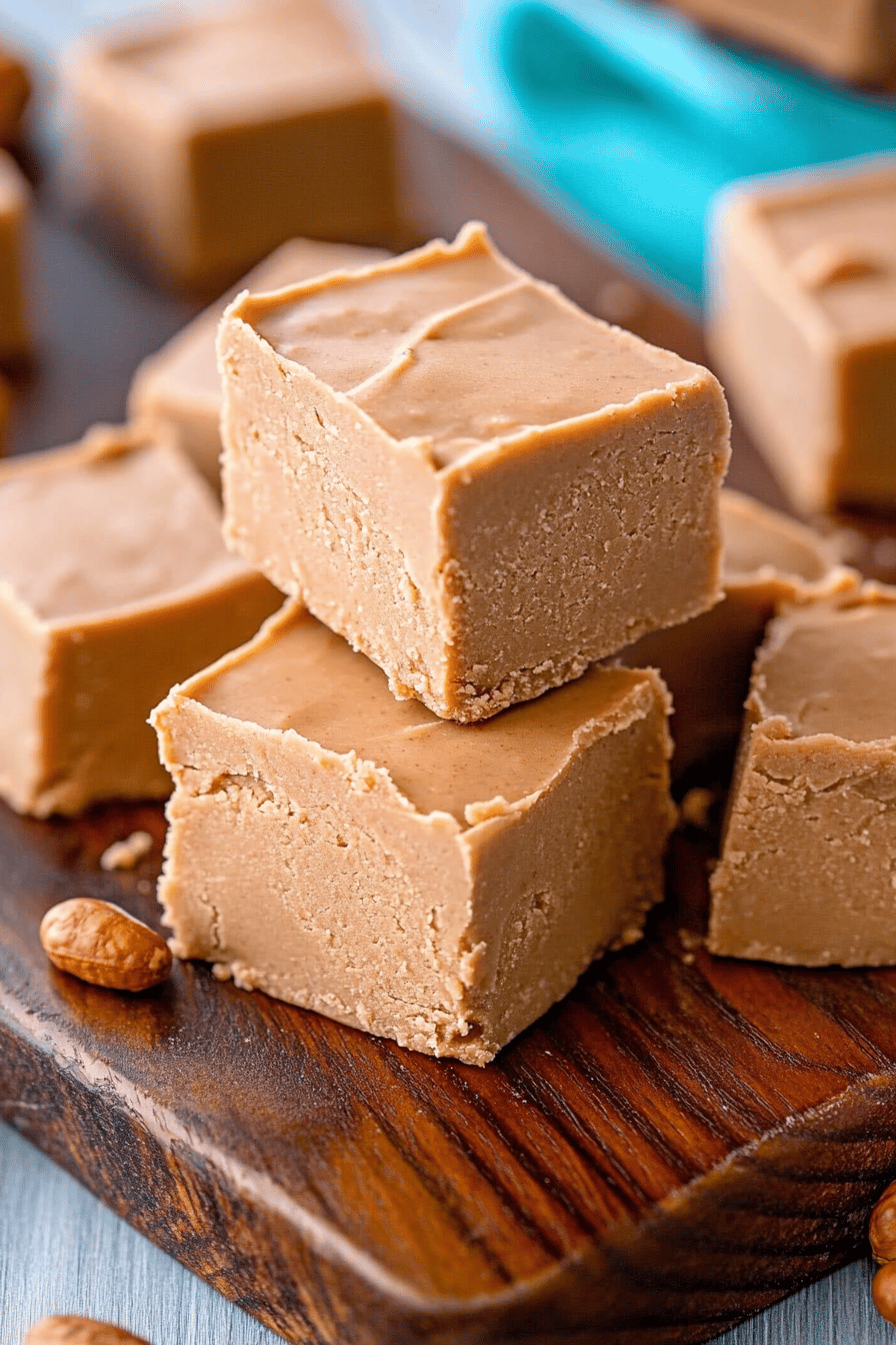 peanut butter fudge slice on plate showing perfect texture and swirl pattern