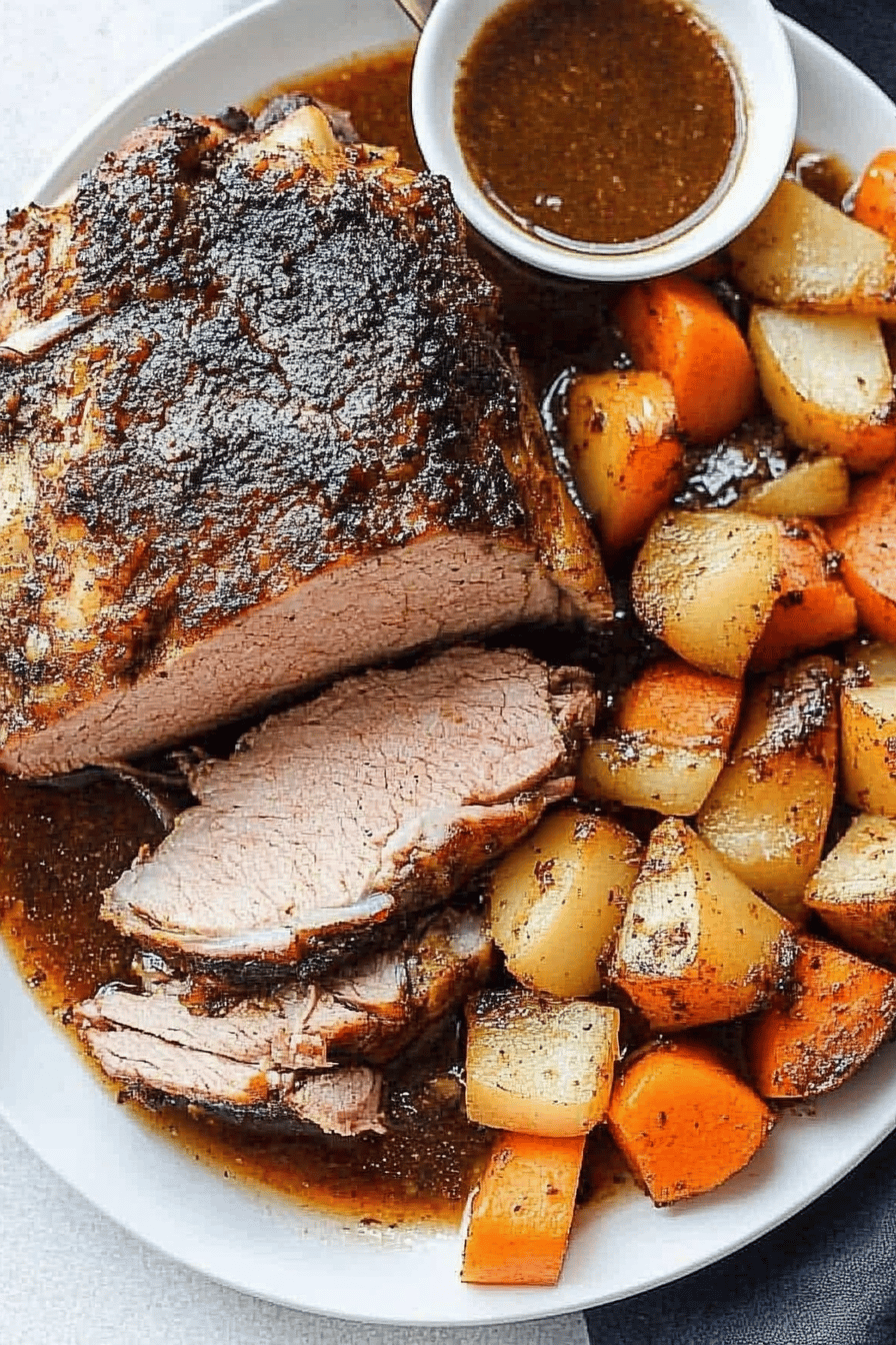 pork roast recipe ingredients organized and measured on kitchen counter