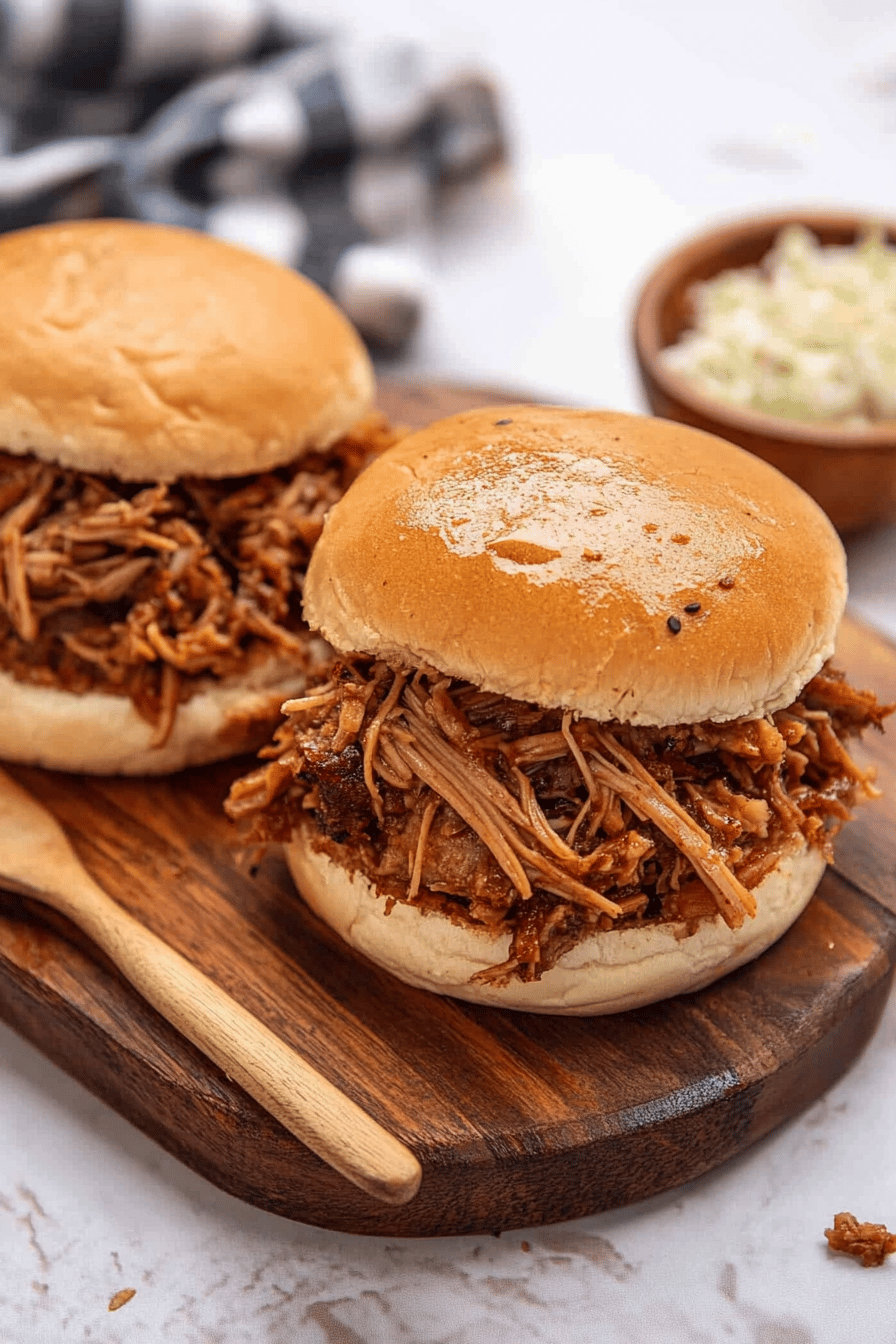 pulled pork and coleslaw slice on plate showing perfect texture and swirl pattern