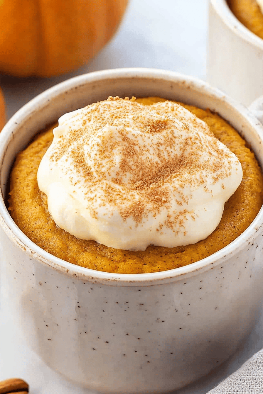 pumpkin mug cake ingredients organized and measured on kitchen counter