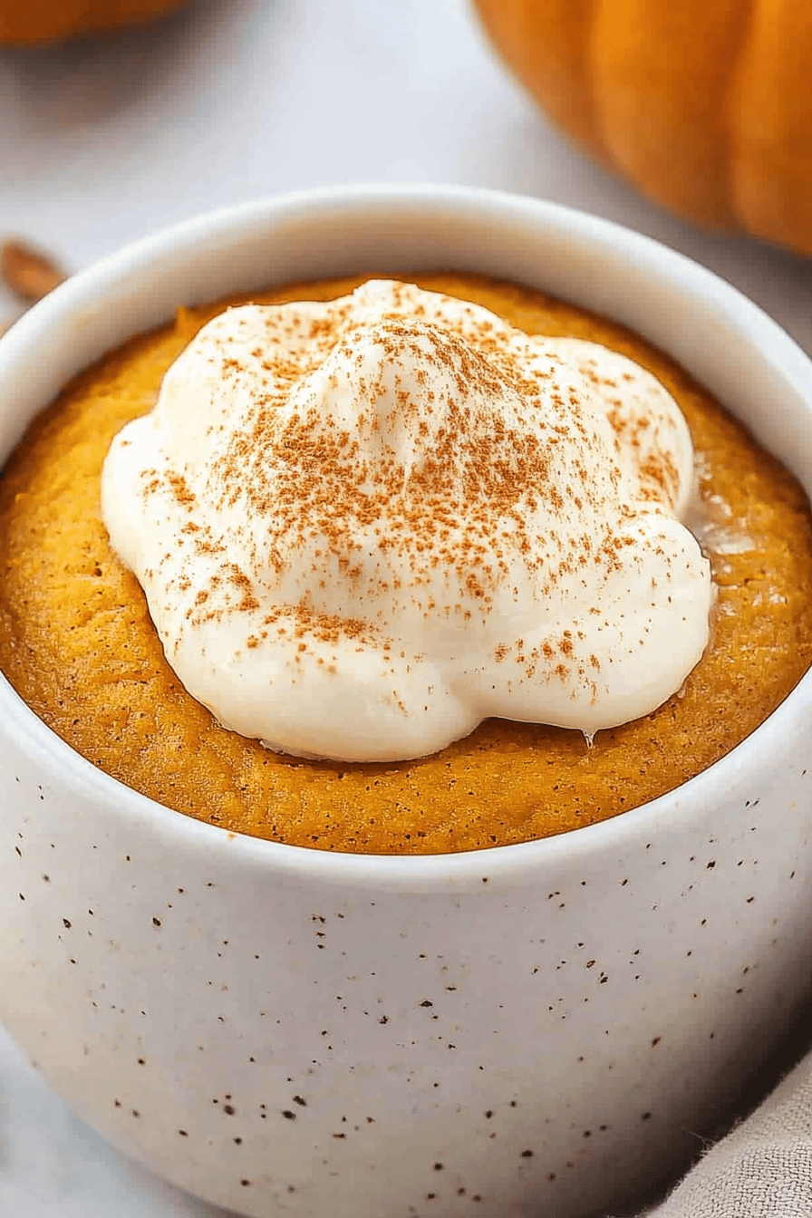 pumpkin mug cake slice on plate showing perfect texture and swirl pattern
