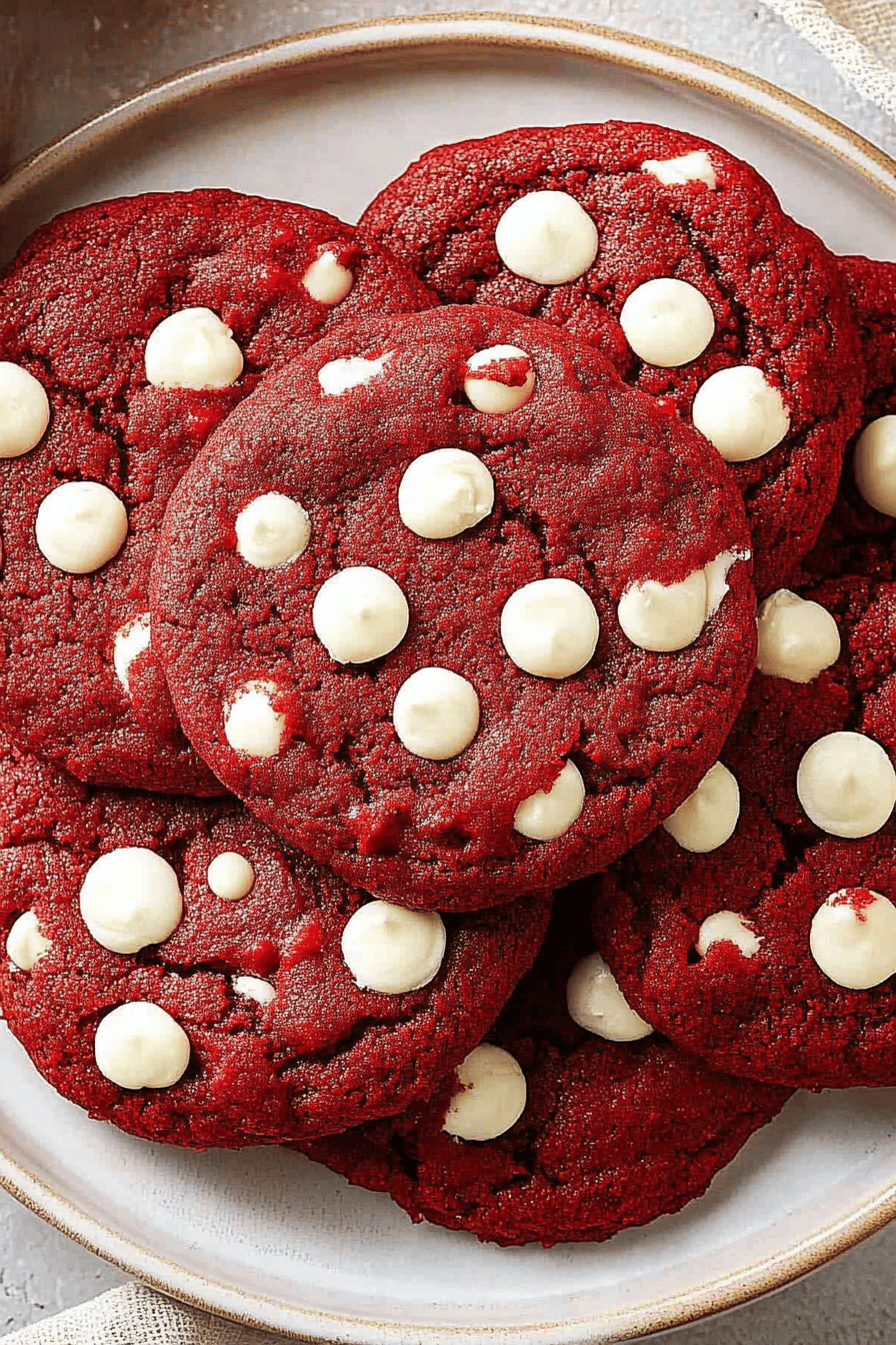 red velvet cookies slice on plate showing perfect texture and swirl pattern