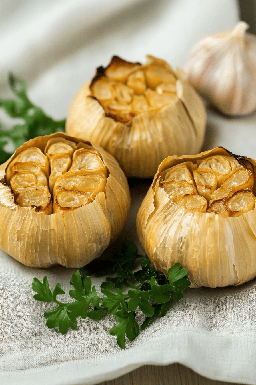 roast garlic ingredients organized and measured on kitchen counter