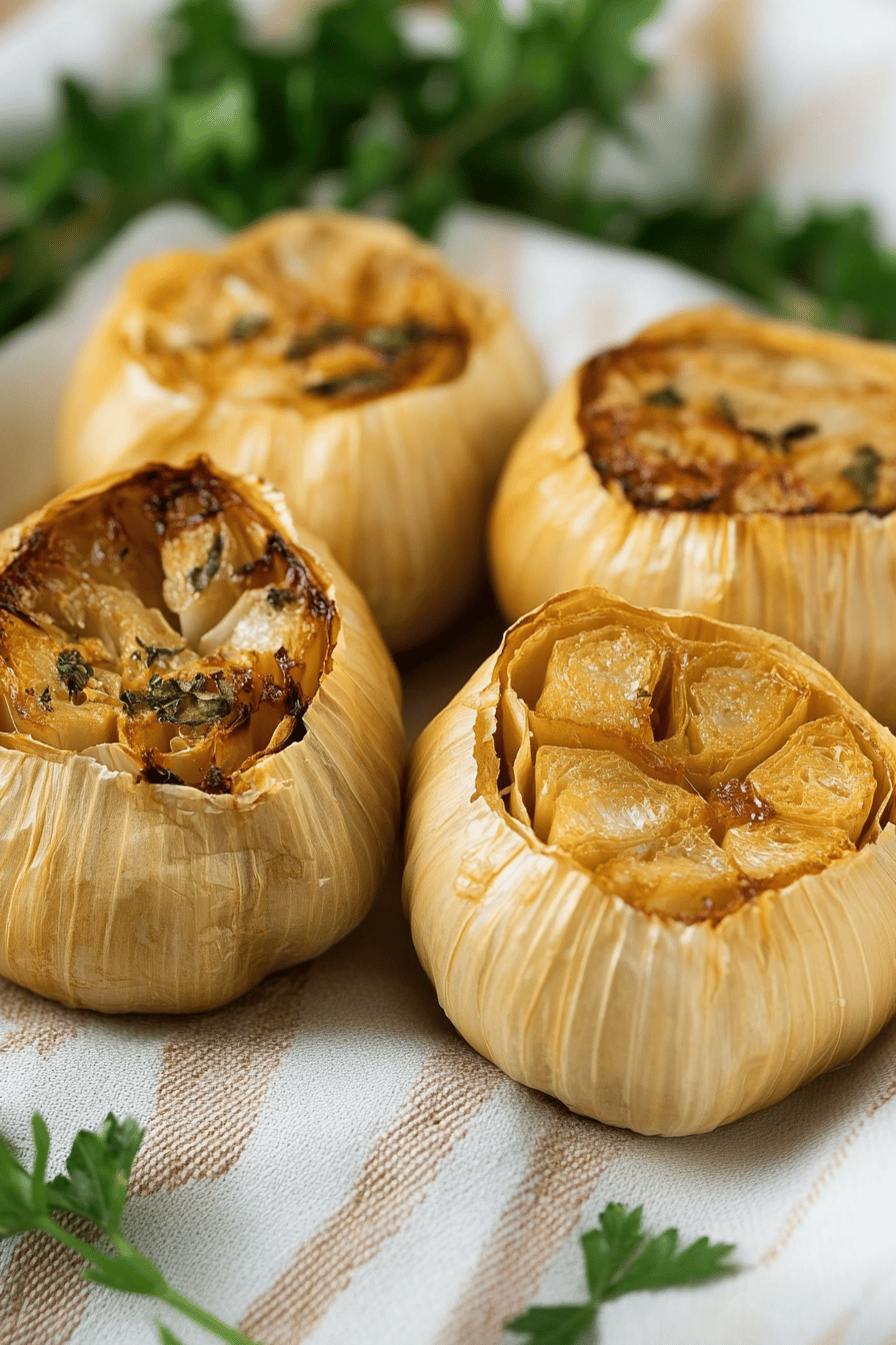 roast garlic slice on plate showing perfect texture and swirl pattern
