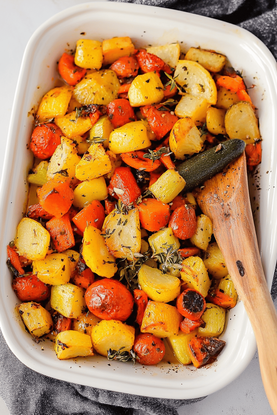 A colorful array of chopped vegetables like broccoli, bell peppers, and sweet potatoes arranged on a wooden cutting board.