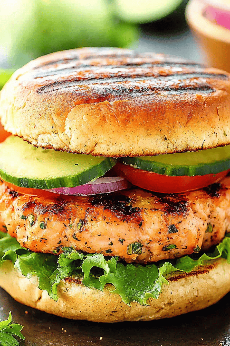 salmon burgers slice on plate showing perfect texture and swirl pattern