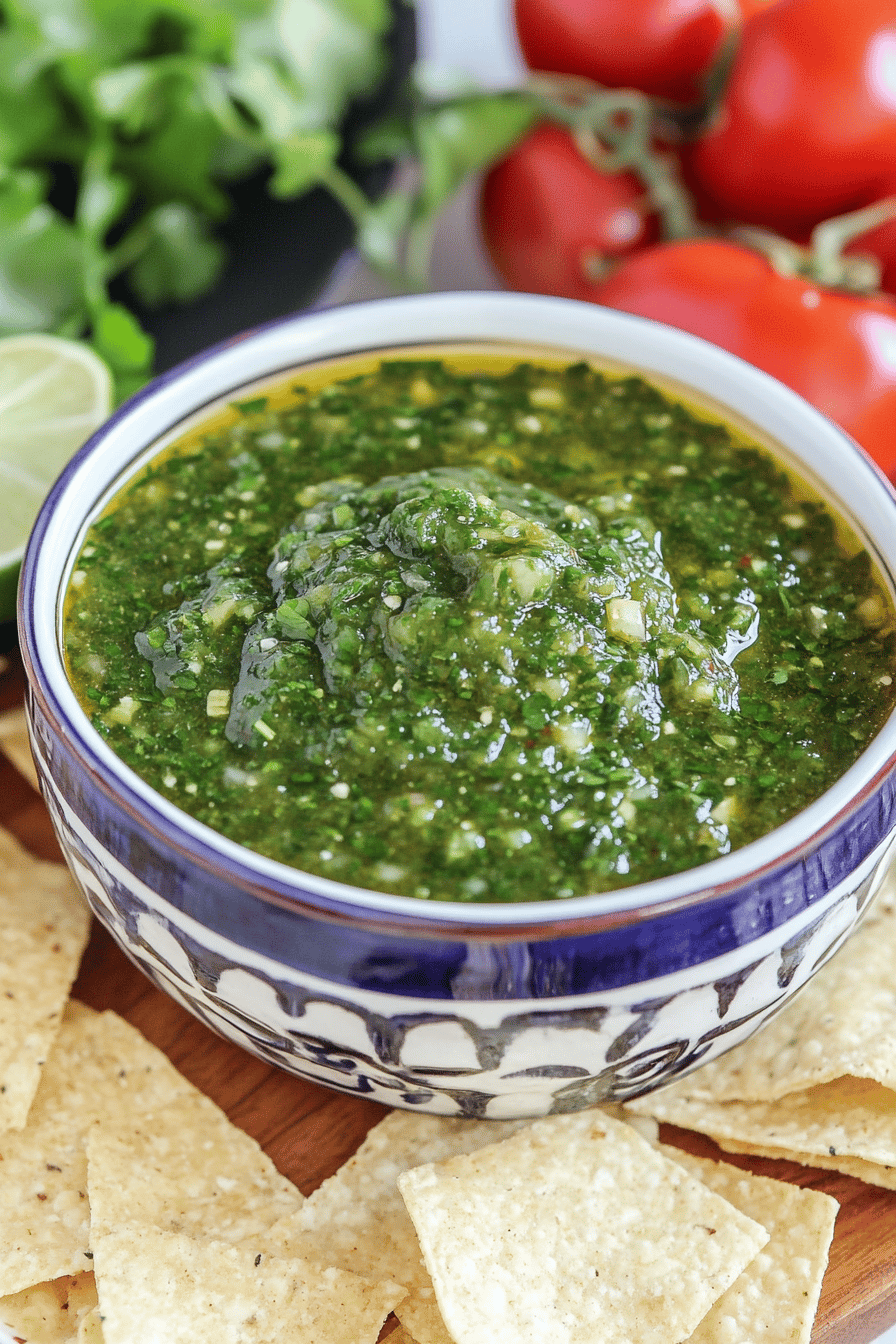 salsa verde recipe ingredients organized and measured on kitchen counter
