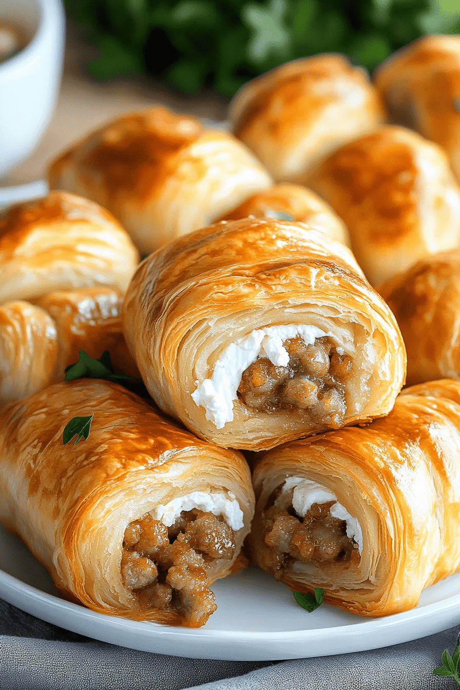 sausage cream cheese crescents ingredients organized and measured on kitchen counter