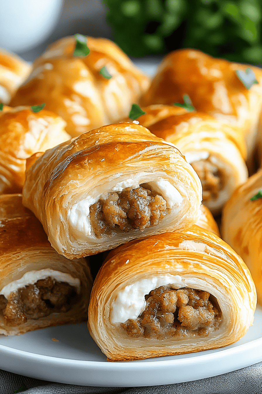 sausage cream cheese crescents slice on plate showing perfect texture and swirl pattern