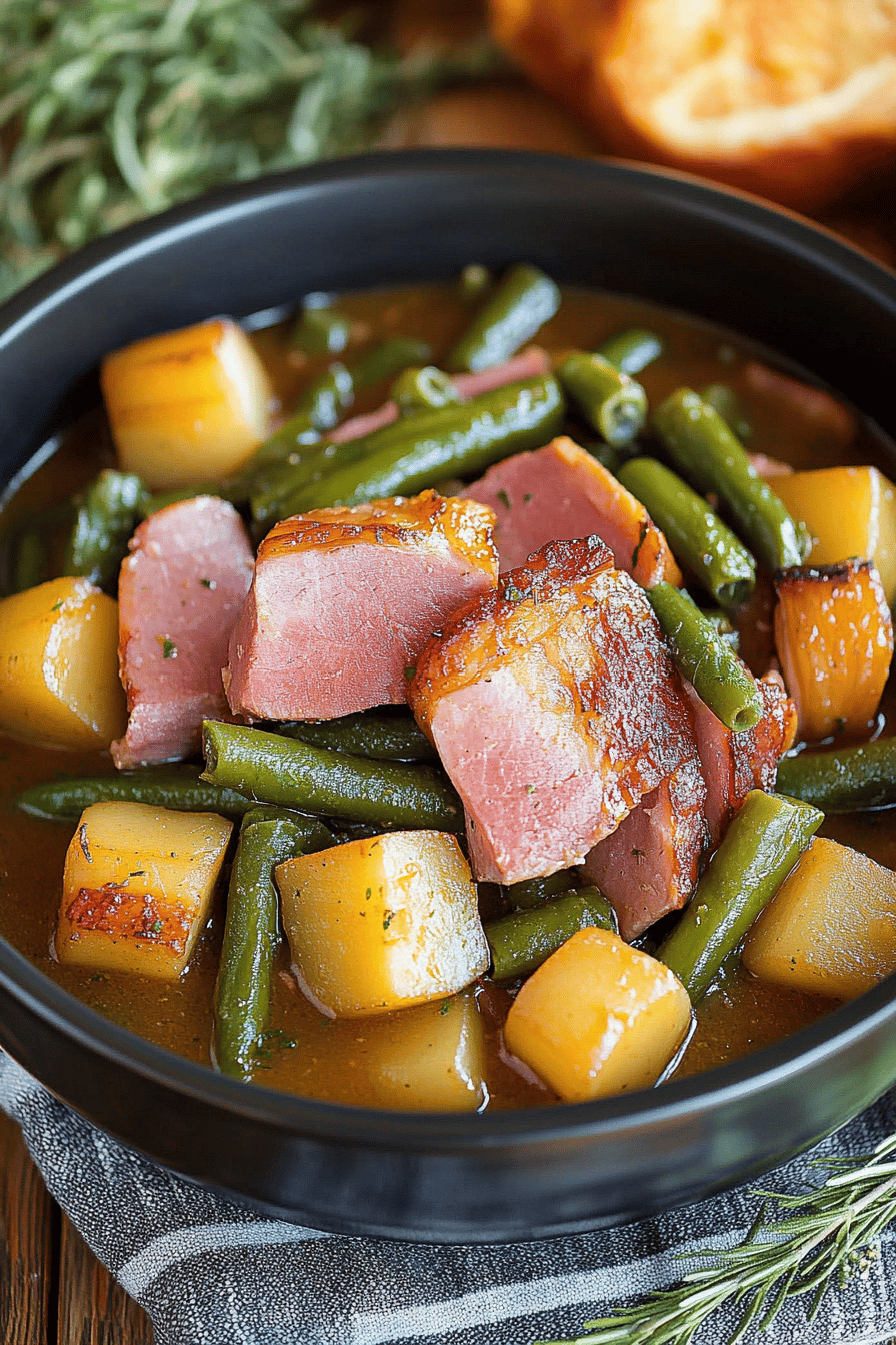 slow cooker ham slice on plate showing perfect texture and swirl pattern