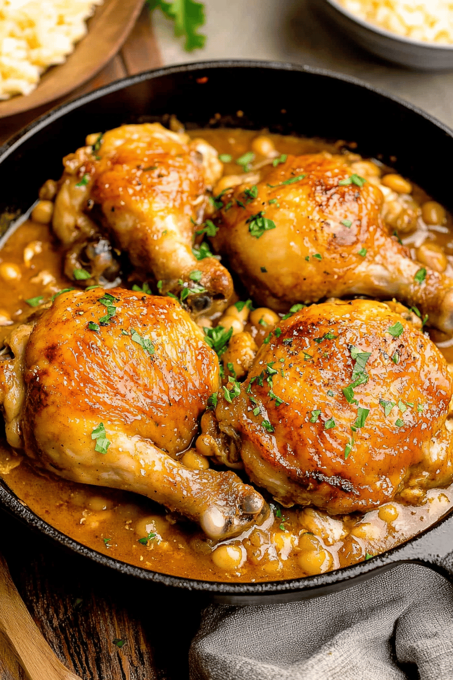 smothered chicken ingredients organized and measured on kitchen counter