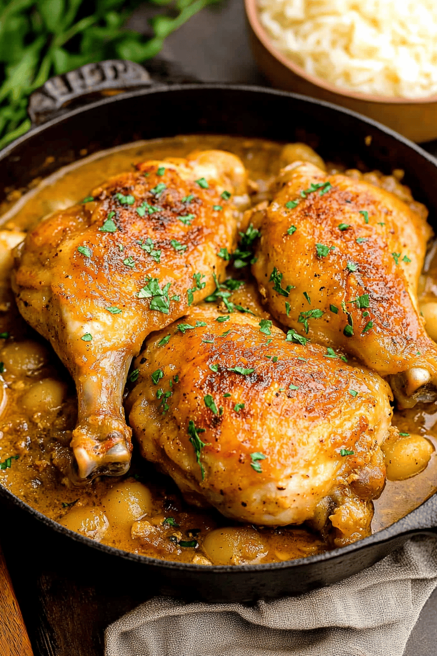 smothered chicken slice on plate showing perfect texture and swirl pattern