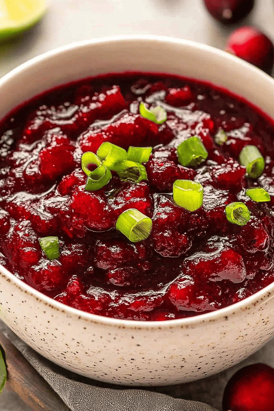 spicy cranberry sauce slice on plate showing perfect texture and swirl pattern
