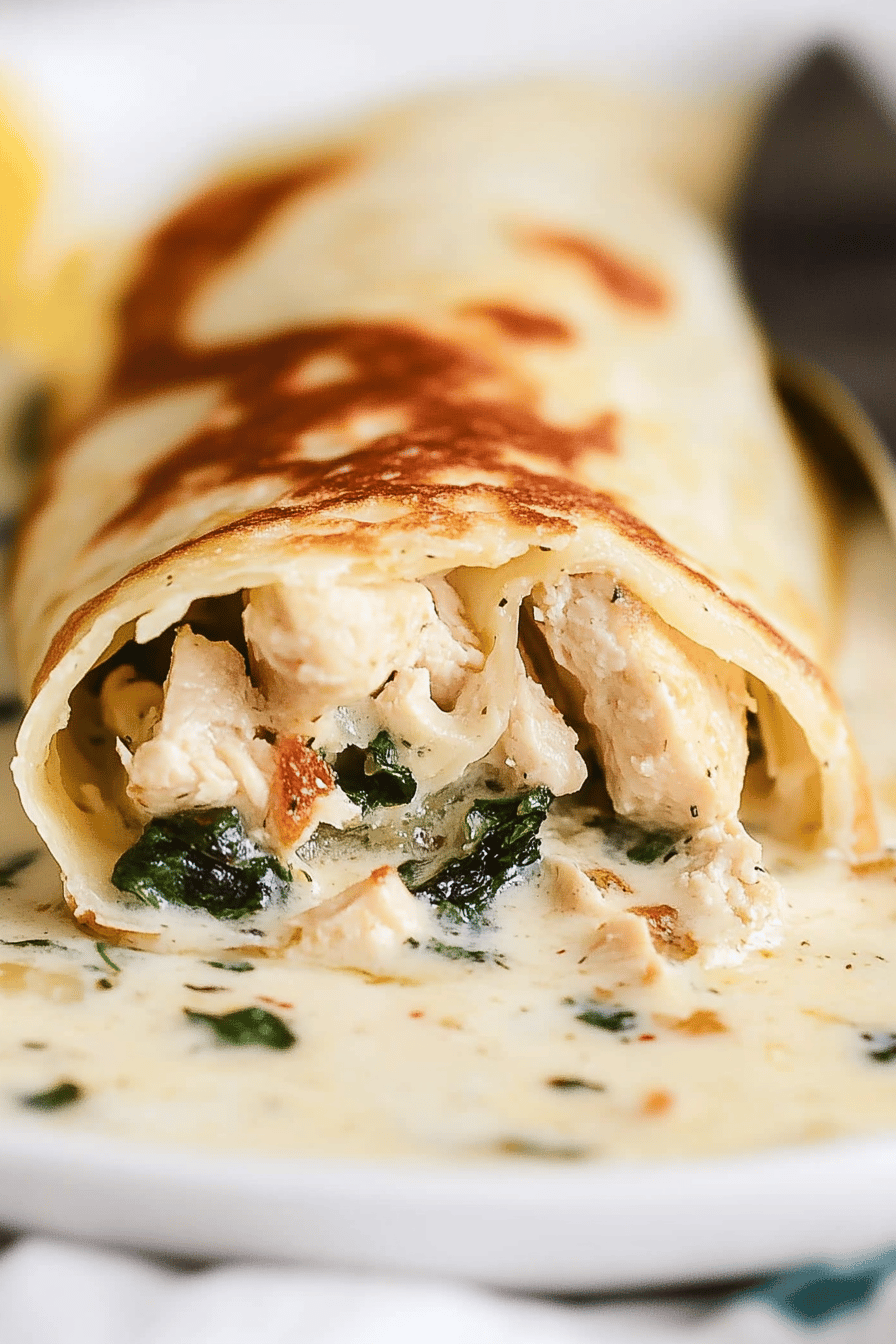 spinach chicken crepes ingredients organized and measured on kitchen counter