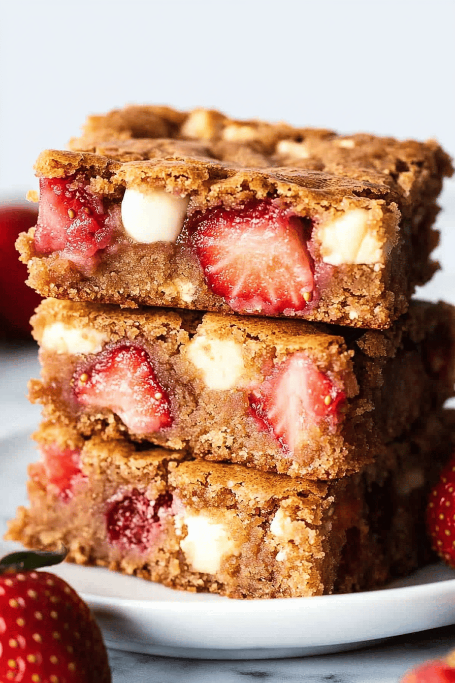 strawberry blondies recipe ingredients organized and measured on kitchen counter