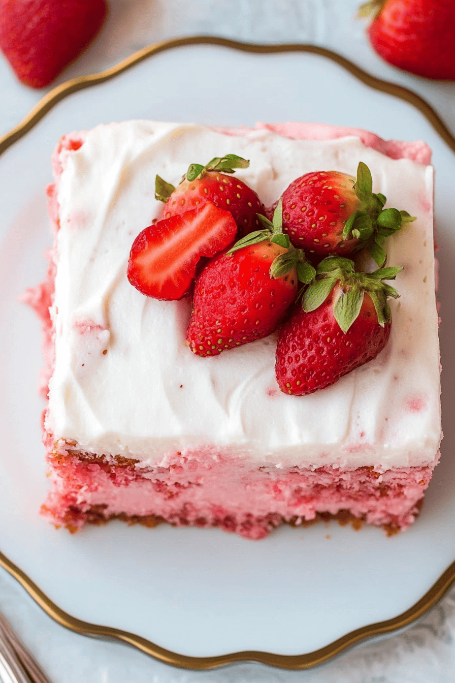 strawberry cake slice on plate showing perfect texture and swirl pattern