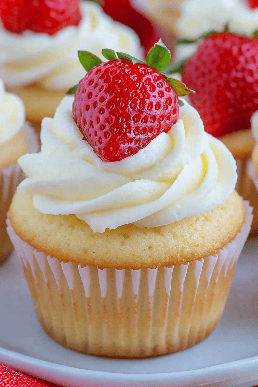 strawberry shortcake cupcakes ingredients organized and measured on kitchen counter