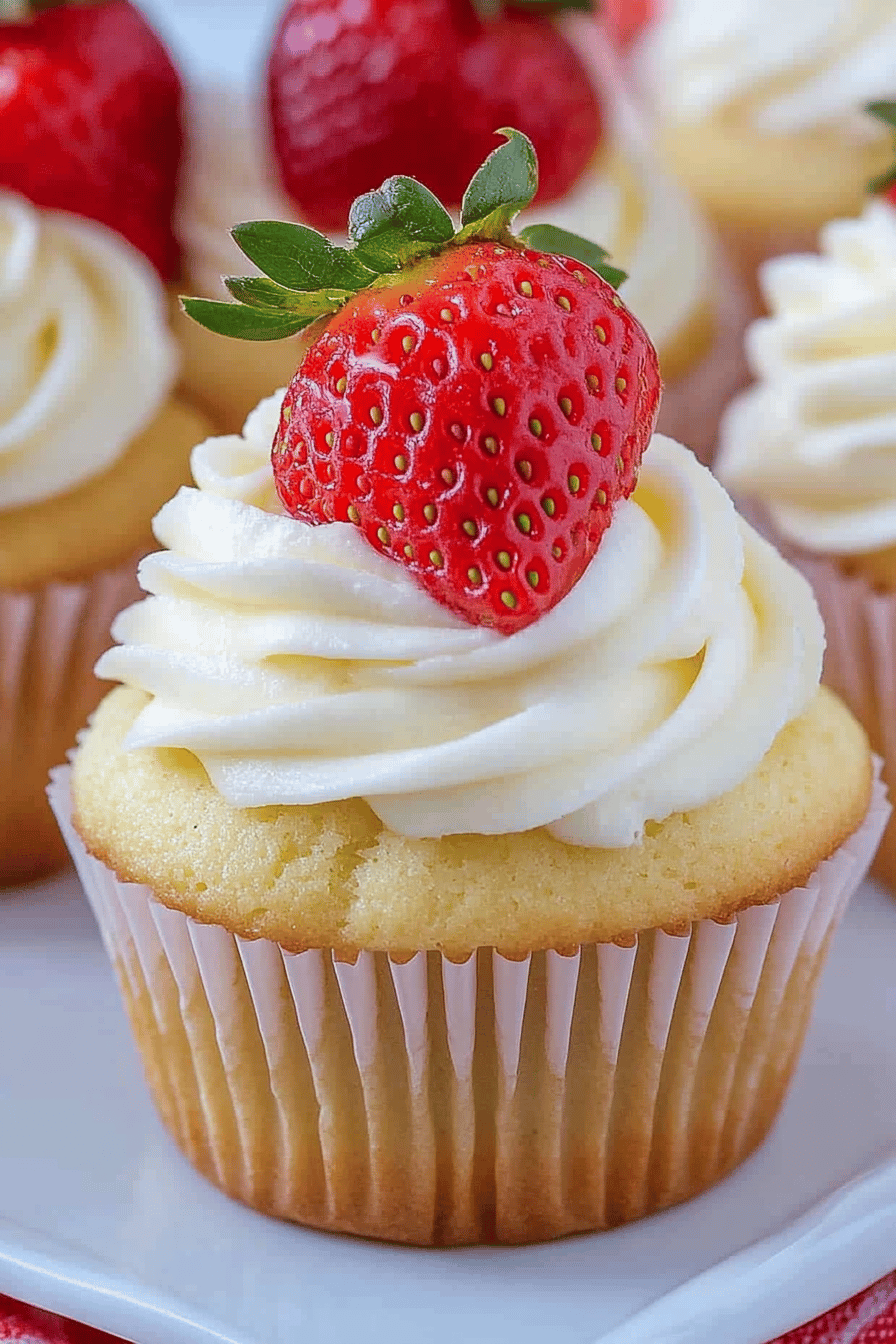 strawberry shortcake cupcakes slice on plate showing perfect texture and swirl pattern