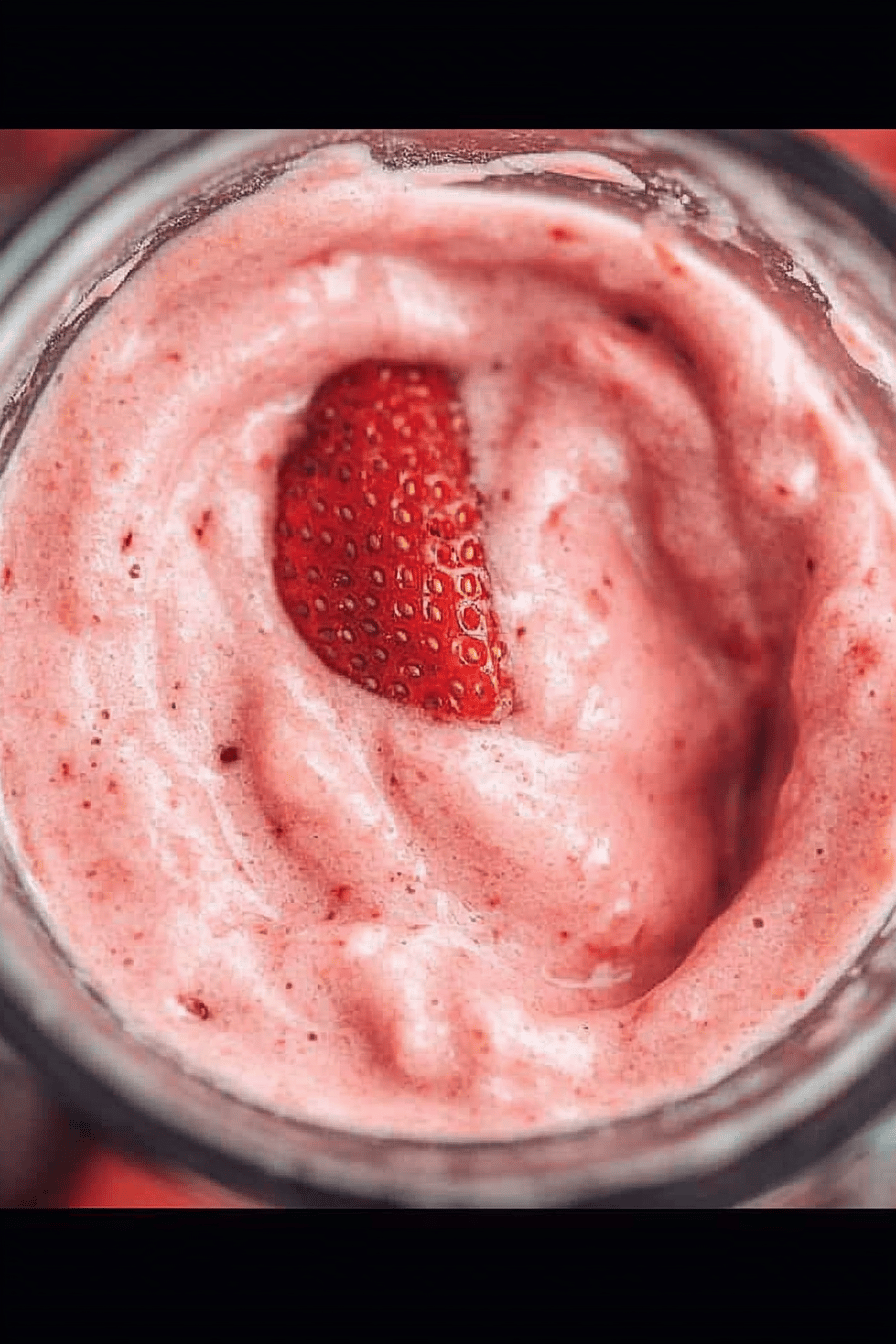 strawberry smoothie slice on plate showing perfect texture and swirl pattern
