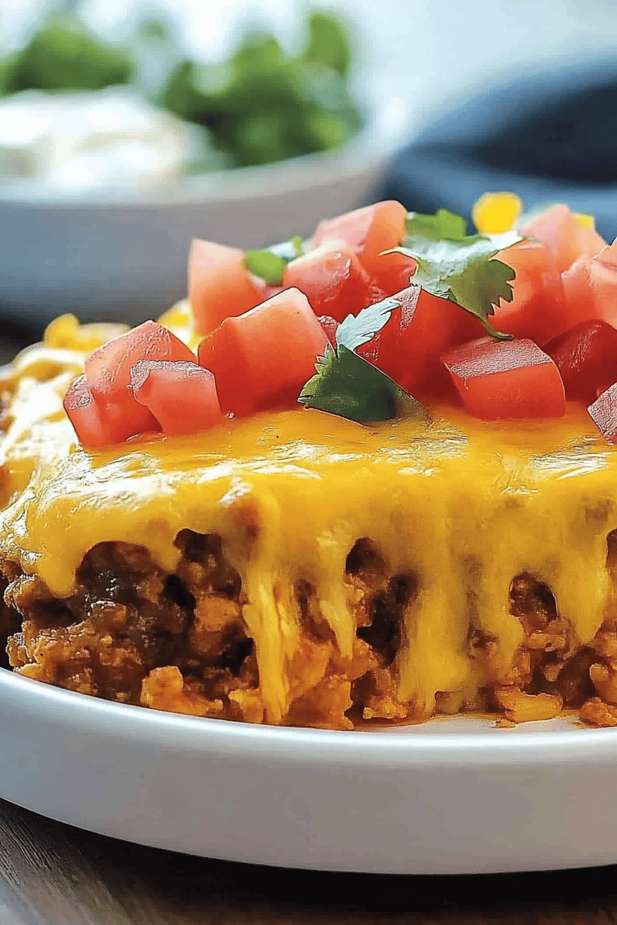 taco bake slice on plate showing perfect texture and swirl pattern
