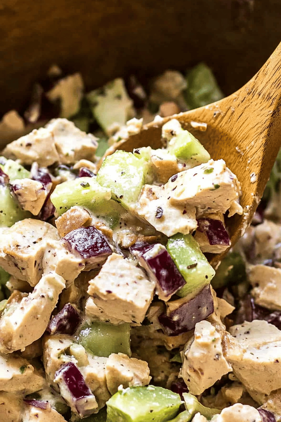 turkey salad slice on plate showing perfect texture and swirl pattern