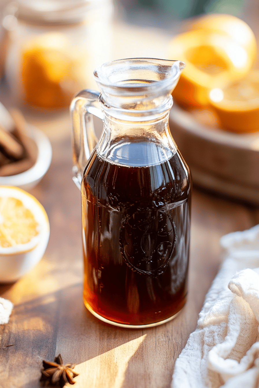 winter spice syrup ingredients organized and measured on kitchen counter