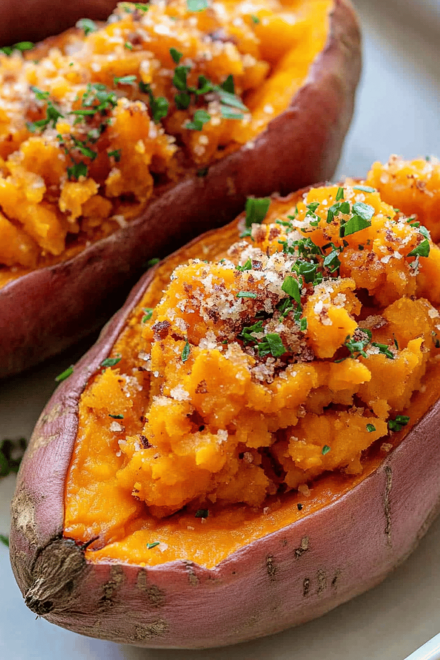 Baked sweet potatoes slice on plate showing perfect texture and swirl pattern
