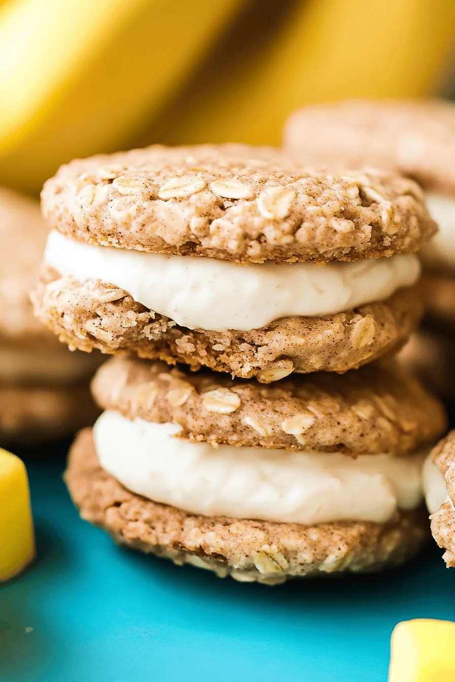 Banana oatmeal cream pies slice on plate showing perfect texture and swirl pattern