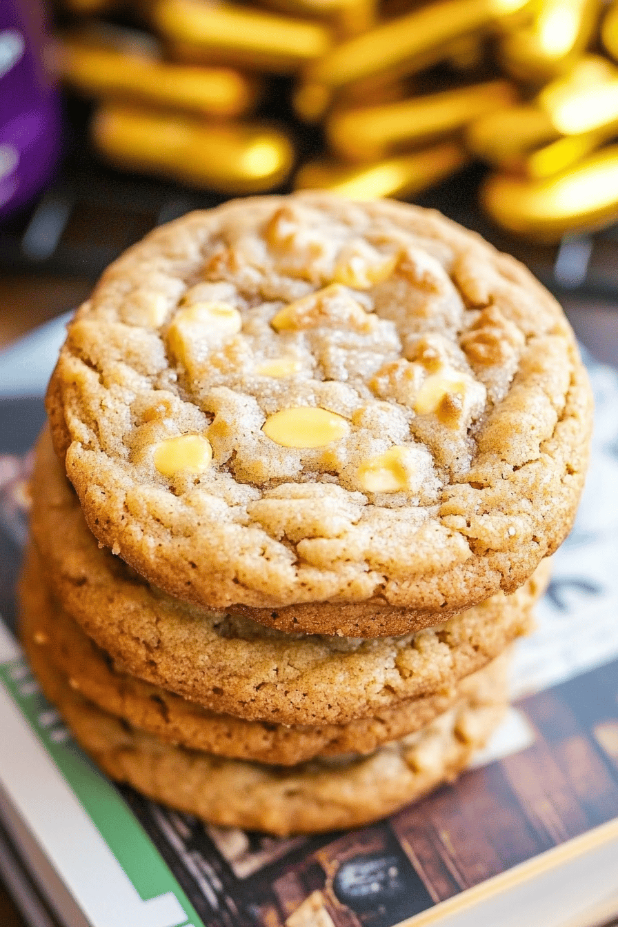 Butterbeer cookies slice on plate showing perfect texture and swirl pattern