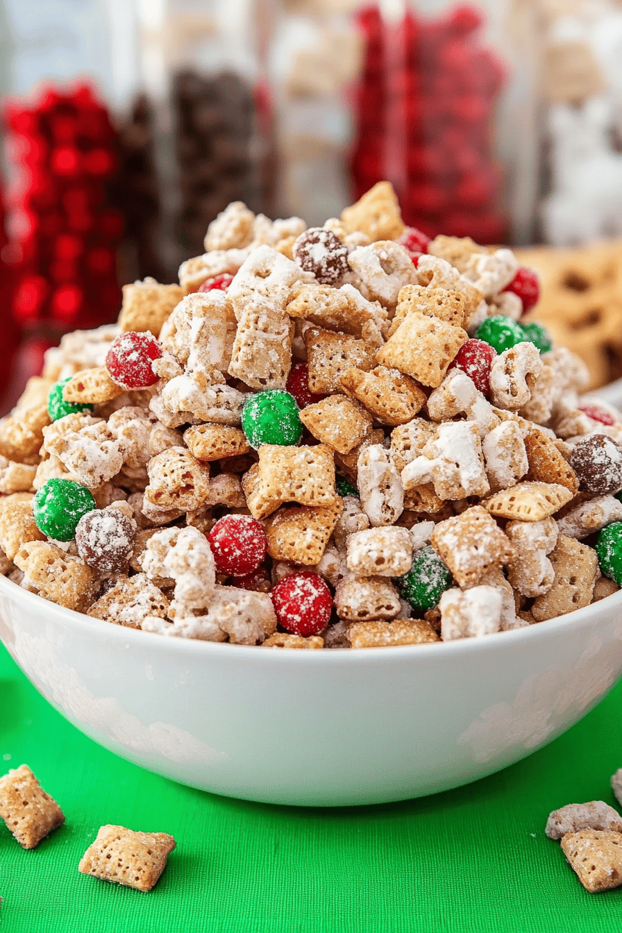 Chex snack mix slice on plate showing perfect texture and swirl pattern