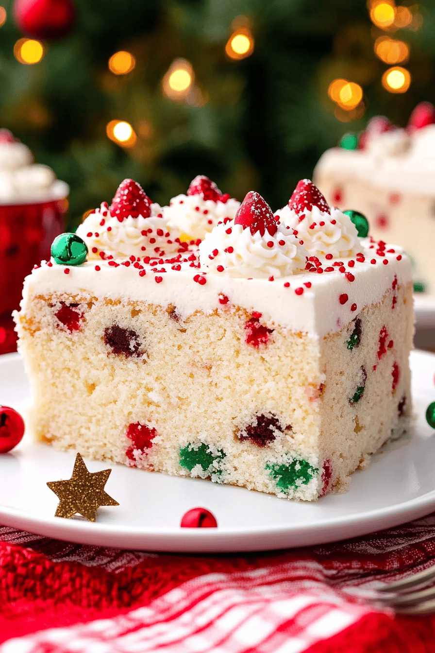 Christmas cake slice on plate showing perfect texture and swirl pattern
