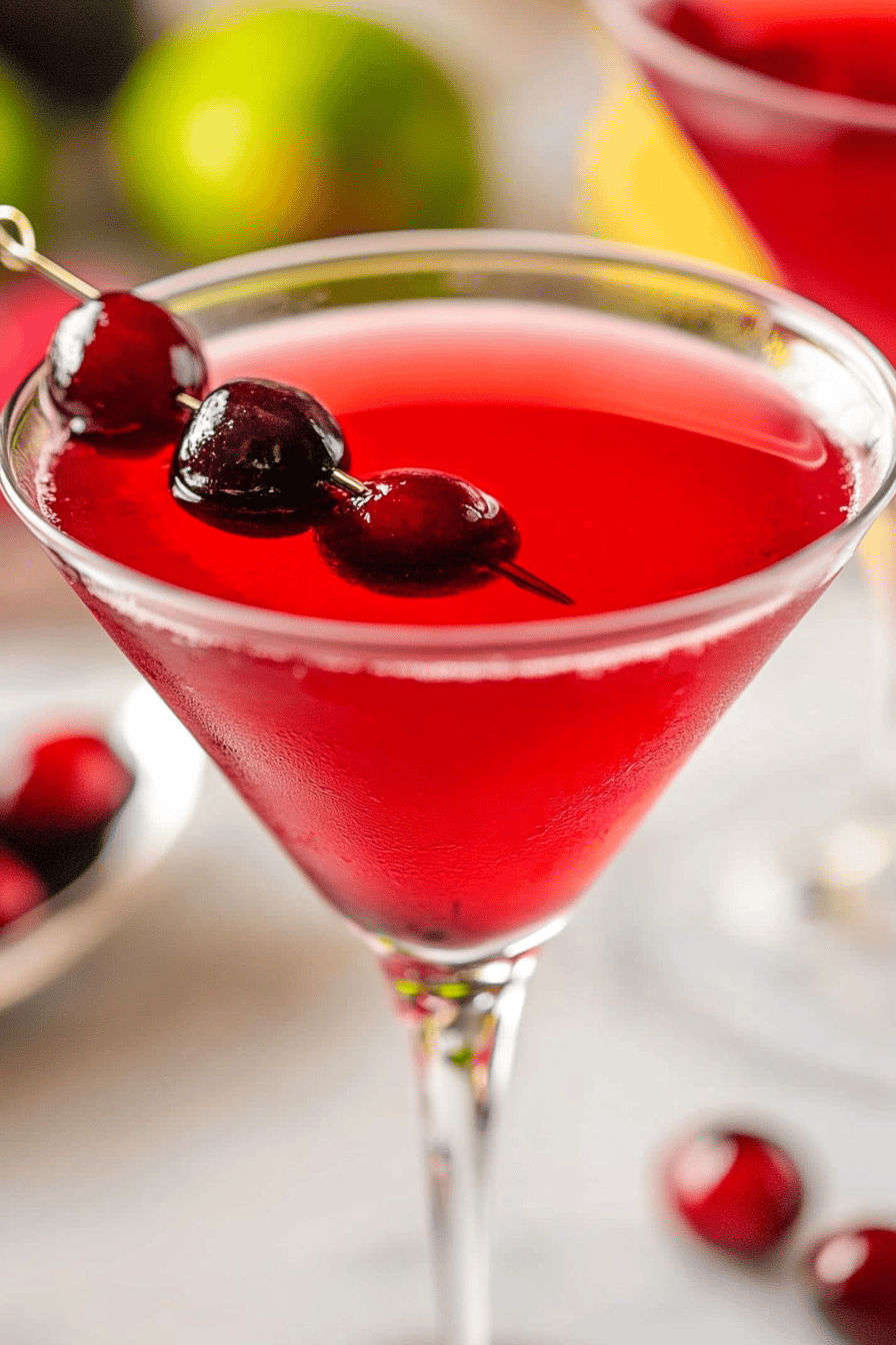 Cranberry Cosmopolitan ingredients organized and measured on kitchen counter