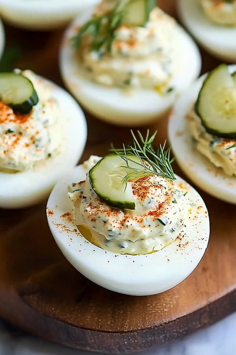 Dill pickle deviled eggs