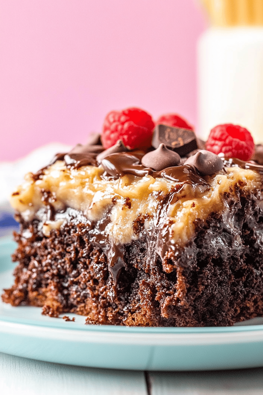 German chocolate poke cake ingredients organized and measured on kitchen counter