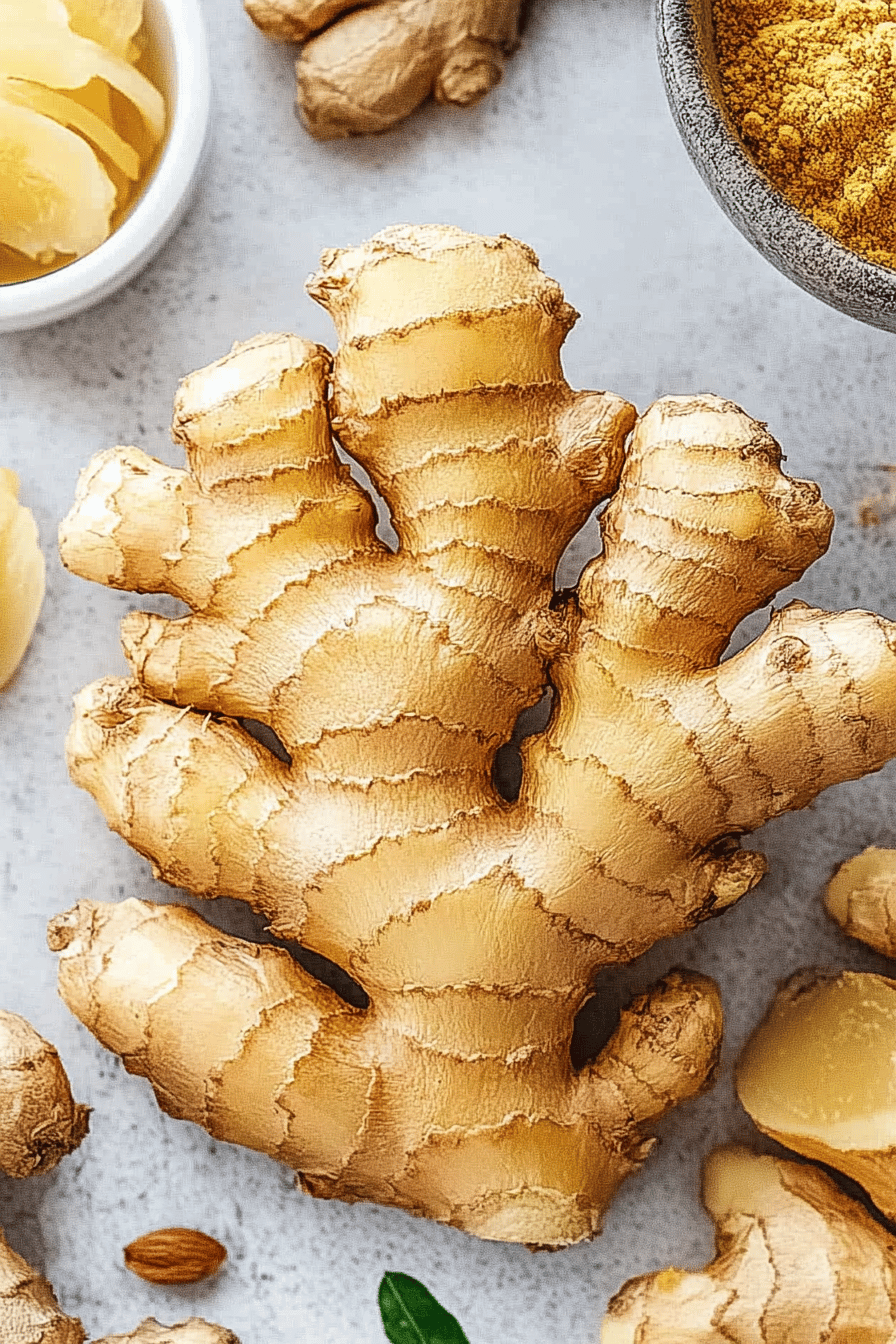 Ginger types ingredients organized and measured on kitchen counter