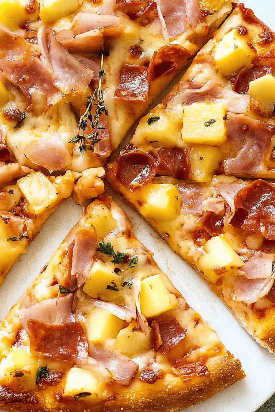 Hawaiian pizza toppings ingredients organized and measured on kitchen counter