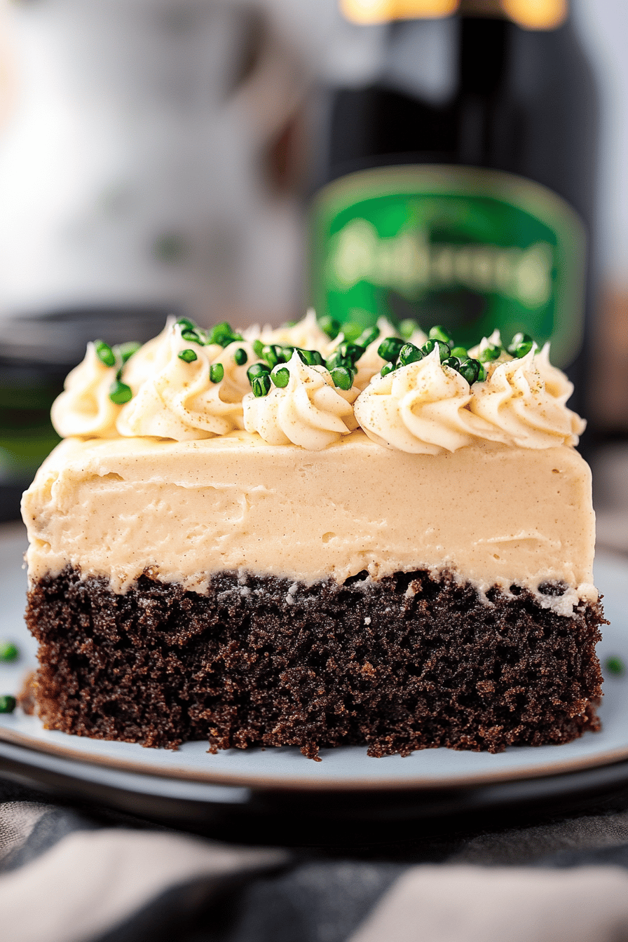 Irish cream cake slice on plate showing perfect texture and swirl pattern