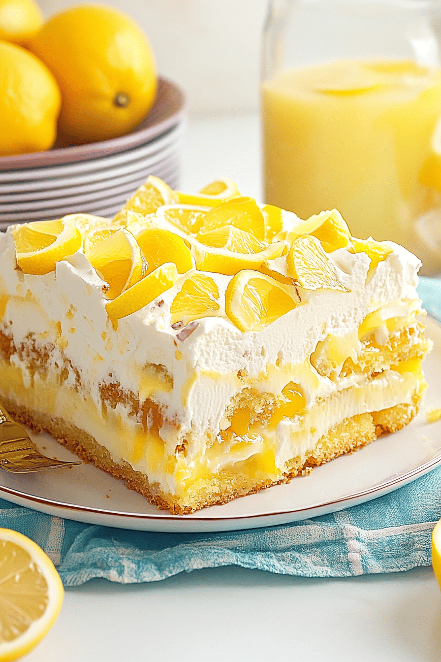 Lemon cake slice on plate showing perfect texture and swirl pattern