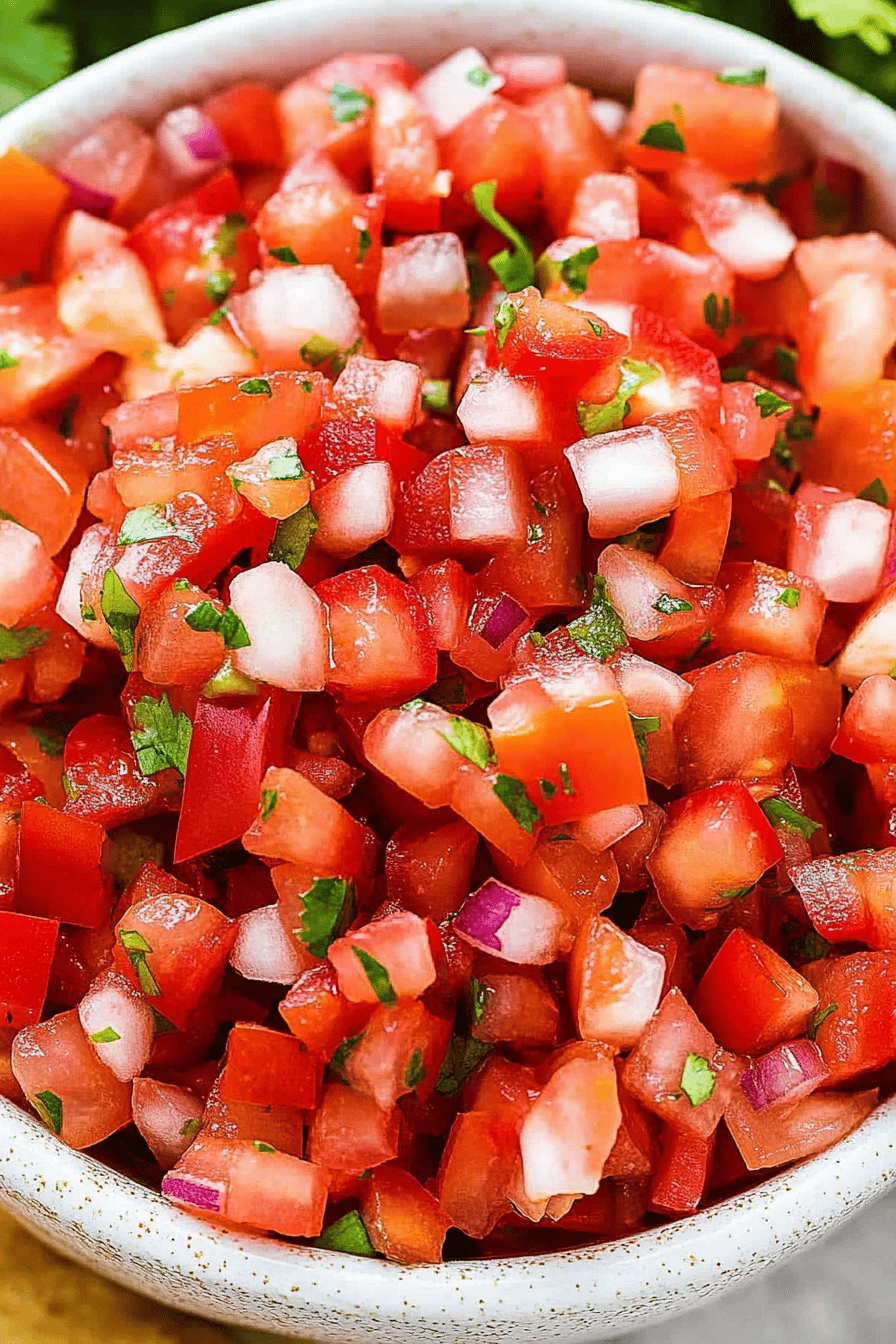 Pico de Gallo Recipe slice on plate showing perfect texture and swirl pattern