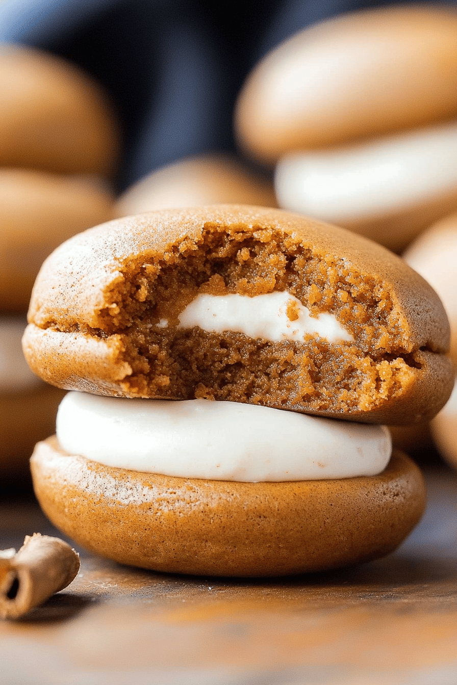 Pumpkin Whoopie Pies slice on plate showing perfect texture and swirl pattern