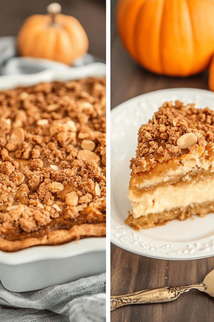 Pumpkin crumble cake slice on plate showing perfect texture and swirl pattern