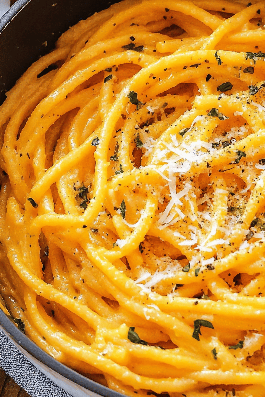 Pumpkin pasta slice on plate showing perfect texture and swirl pattern