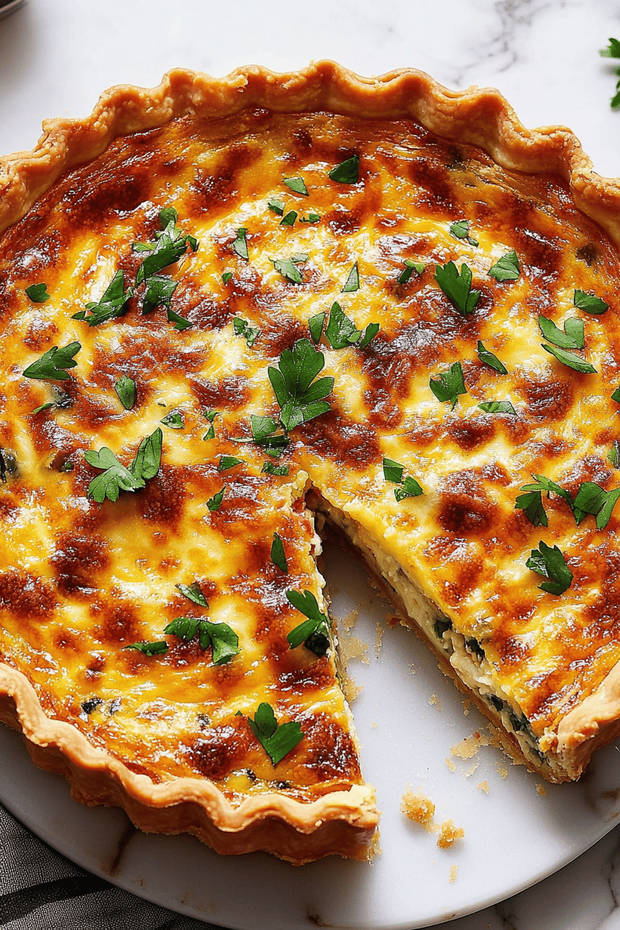 Quiche recipe slice on plate showing perfect texture and swirl pattern
